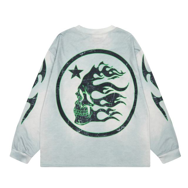 Hellstar green letter Print Washed Version Long-Sleeve T-Shirt