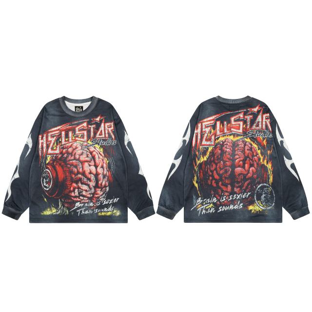 Hellstar 1092 Brain Print Washed Version Long-Sleeve T-Shirt