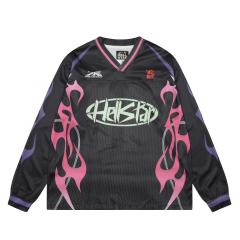 Hellstar Pink and Purple Flame Digital Printed Mesh Long Sleeve T-Shirt