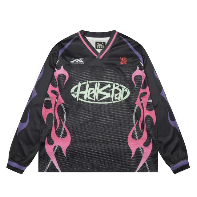 Hellstar Pink and Purple Flame Digital Printed Mesh Long Sleeve T-Shirt