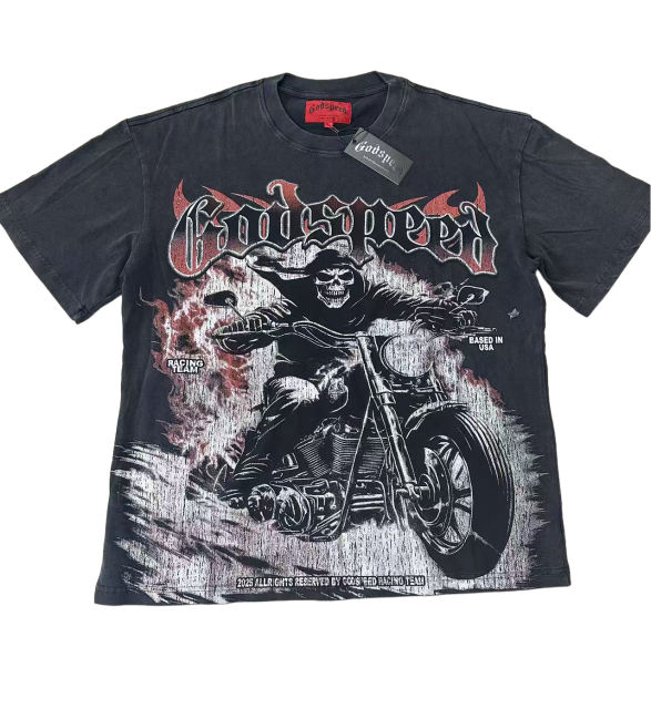 28437317 Skeleton Cycling Print Washed Version Tee 2 colors