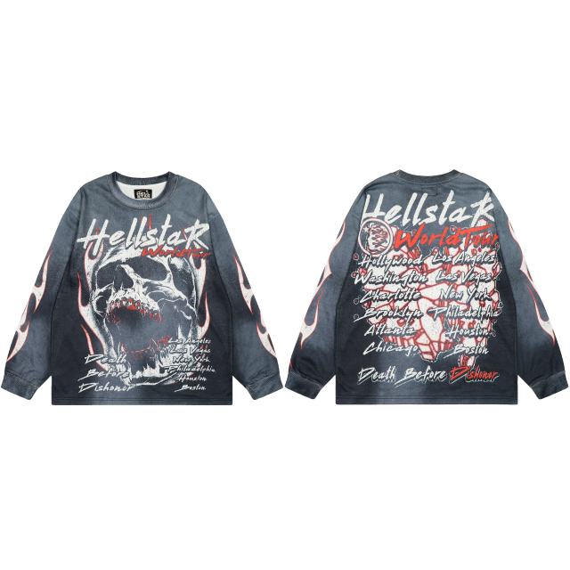 Hellstar Menacing Skeleton Print Washed Version Long-Sleeve T-Shirt