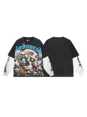 28470963 Skull Glitter Bio-Print Washed Version Long-Sleeve T-Shirt