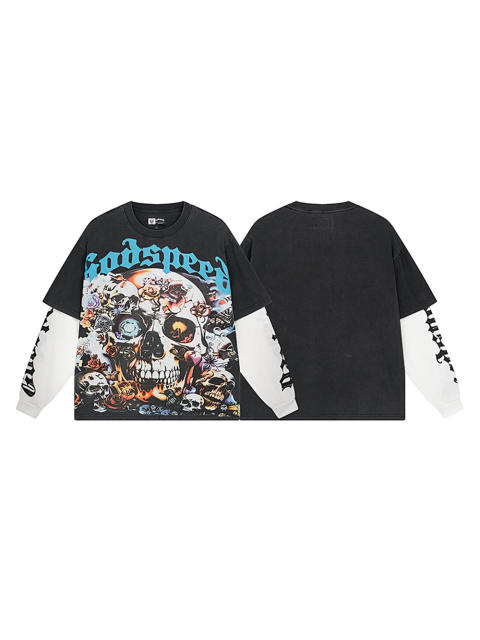 28470963 Skull Glitter Bio-Print Washed Version Long-Sleeve T-Shirt
