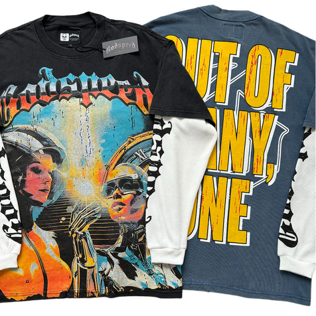 28452119 Robot Printed Washed Version Long Sleeve T-Shirt 3 colors