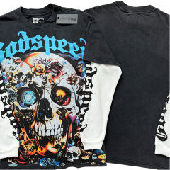 28470963 Skull Glitter Bio-Print Washed Version Long-Sleeve T-Shirt