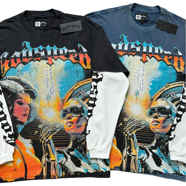 28452119 Robot Printed Washed Version Long Sleeve T-Shirt 3 colors