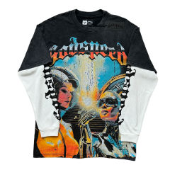 28452119 Robot Printed Washed Version Long Sleeve T-Shirt 3 colors