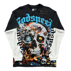 28470963 Skull Glitter Bio-Print Washed Version Long-Sleeve T-Shirt