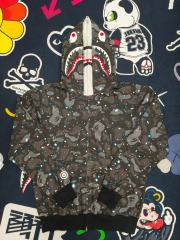 [Best Quality] 1:1 Bape Shark Galaxy Camo Double Hood Glow in Dark Hoodie Black