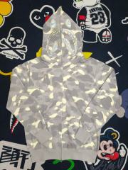 [Best Quality] 1:1 BAPE Shark Full Zip-up Camo Hoodie Glow in the Dark Gray