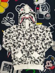 [Best Quality] 1:1 BAPE Gray Camo Shark Double Hood Full Zip-up Hoodie