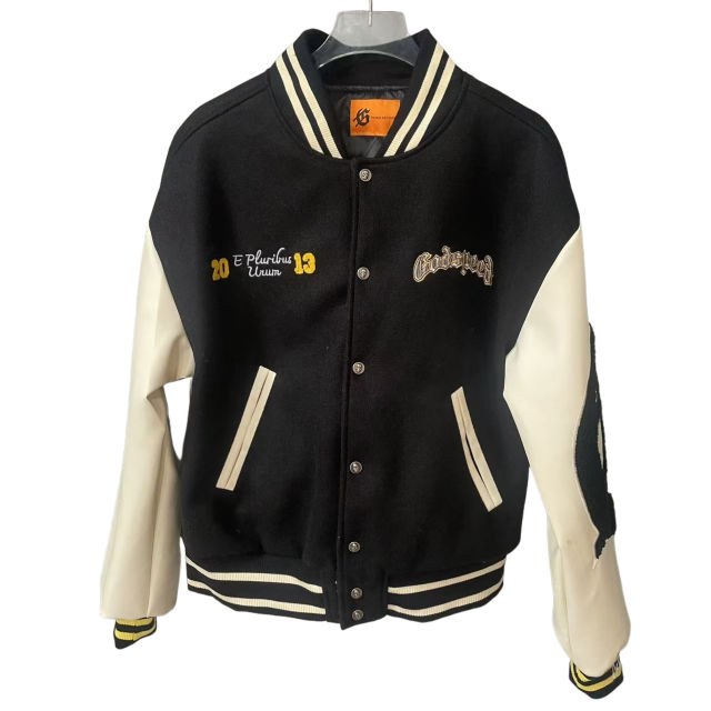 28481812 Earth Robot Pattern Embroidered Baseball Jacket