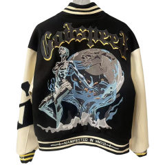 28481812 Earth Robot Pattern Embroidered Baseball Jacket