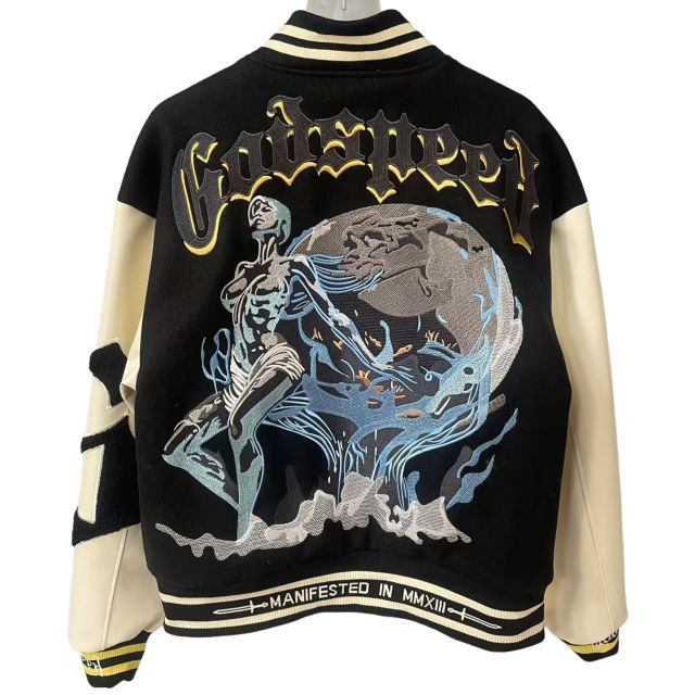 28481812 Earth Robot Pattern Embroidered Baseball Jacket