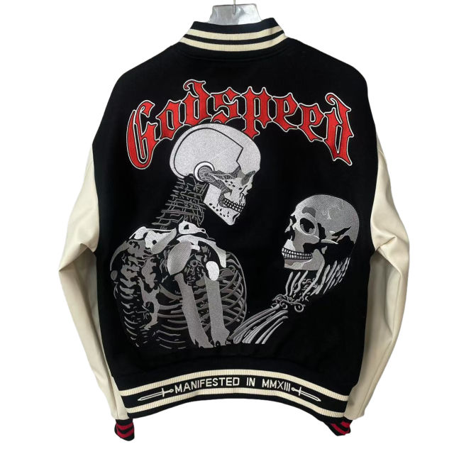 28481821 Skull Letter Embroidered Baseball Jacket