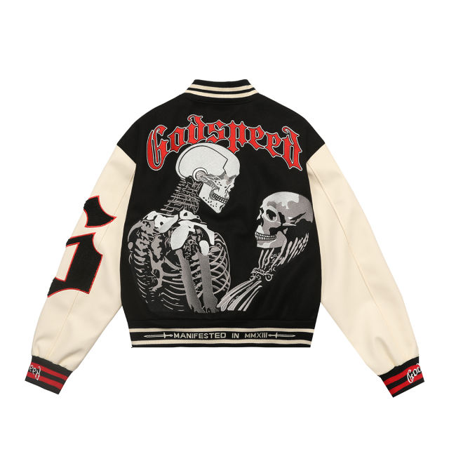 28481821 Skull Letter Embroidered Baseball Jacket