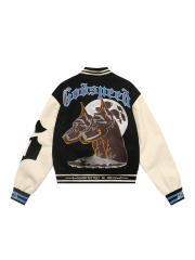28485555 Dog Head Moon Embroidered Baseball Jacket