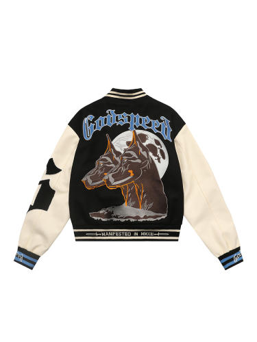 28485555 Dog Head Moon Embroidered Baseball Jacket
