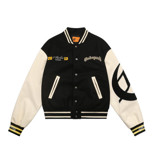 28481812 Earth Robot Pattern Embroidered Baseball Jacket