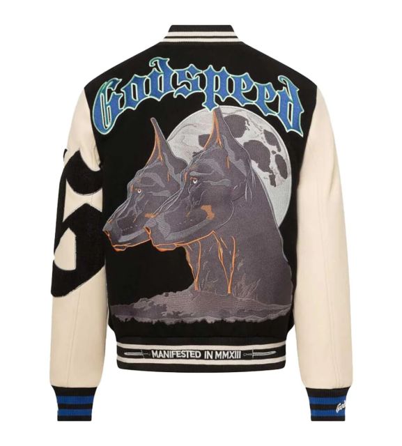 28485555 Dog Head Moon Embroidered Baseball Jacket