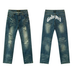28346713 Letter Print Ripped Jeans