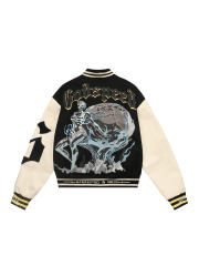 28481812 Earth Robot Pattern Embroidered Baseball Jacket