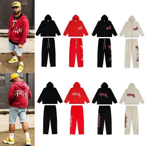 28481749 Minimalist Logo Print Zipper Hoodie & Pants Set 4 colors
