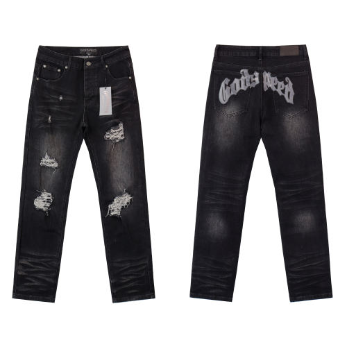 28346713 Letter Print Ripped Jeans