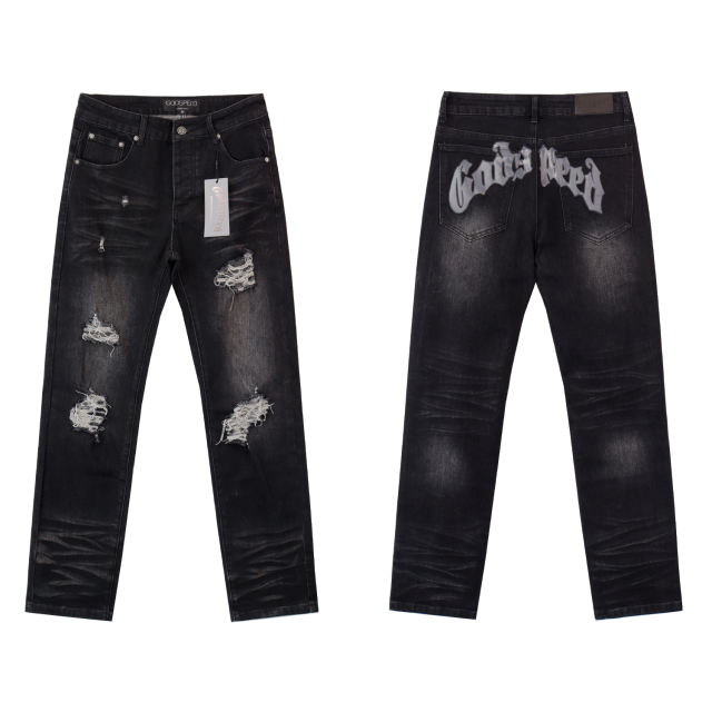 28346713 Letter Print Ripped Jeans