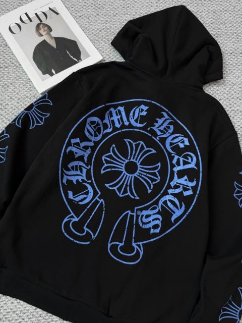 1:1 Quality CH Blue Logo Hoodie Black