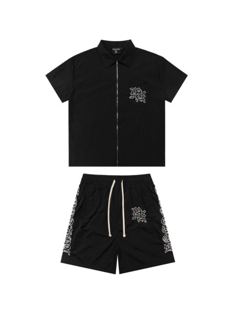 28475731 Embroidered Gemstone-Inlaid Zip up Shirt & Shorts Set