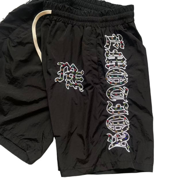 28475731 Embroidered Gemstone-Inlaid Zip up Shirt & Shorts Set