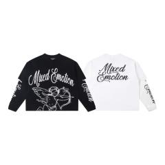 Mixed Emotion Logo Printed Diamond Fake Two-Piece Long-Sleeve T-Shirt 2 colors