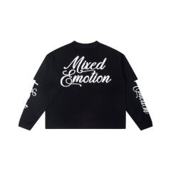 Mixed Emotion Logo Printed Diamond Fake Two-Piece Long-Sleeve T-Shirt 2 colors