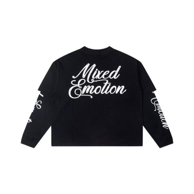 Mixed Emotion Logo Printed Diamond Fake Two-Piece Long-Sleeve T-Shirt 2 colors