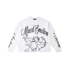 Mixed Emotion Logo Printed Diamond Fake Two-Piece Long-Sleeve T-Shirt 2 colors
