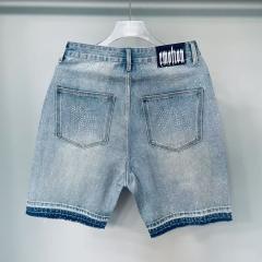 Mixed Emotion Rhinestone Logo Denim Shorts