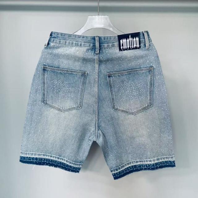 Mixed Emotion Rhinestone Logo Denim Shorts