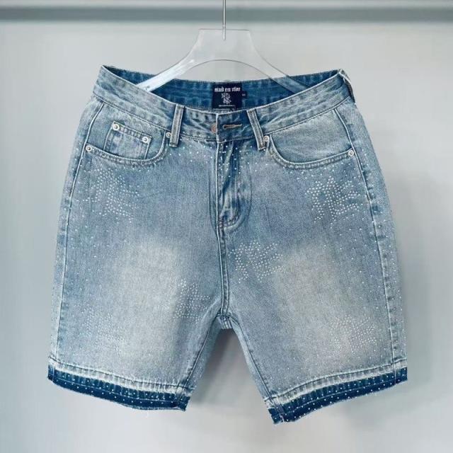 Mixed Emotion Rhinestone Logo Denim Shorts