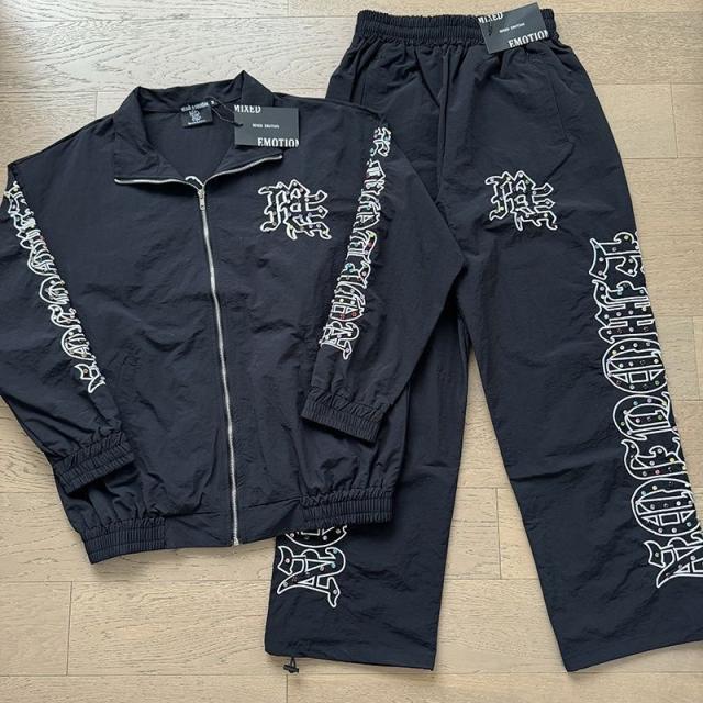 Mixed Emotion Rhinestone Embroidered Logo Colorful Nylon Jacket & Pants Set