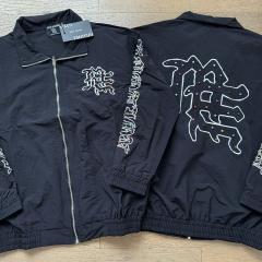 Mixed Emotion Rhinestone Embroidered Logo Colorful Nylon Jacket & Pants Set