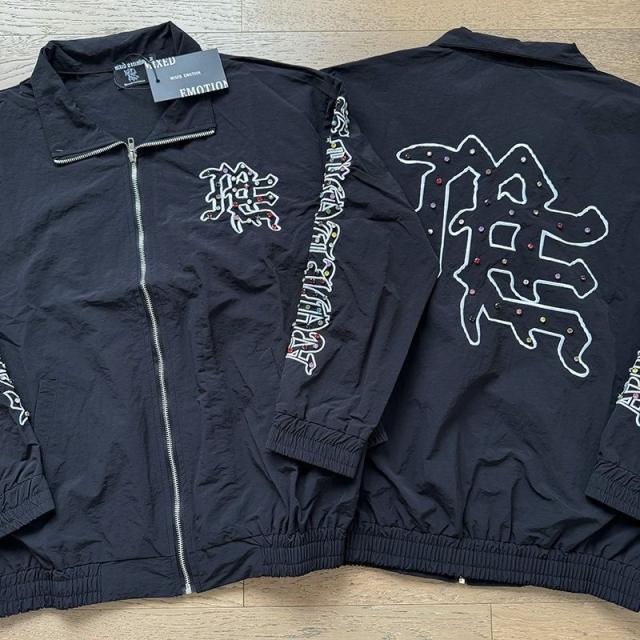 Mixed Emotion Rhinestone Embroidered Logo Colorful Nylon Jacket & Pants Set