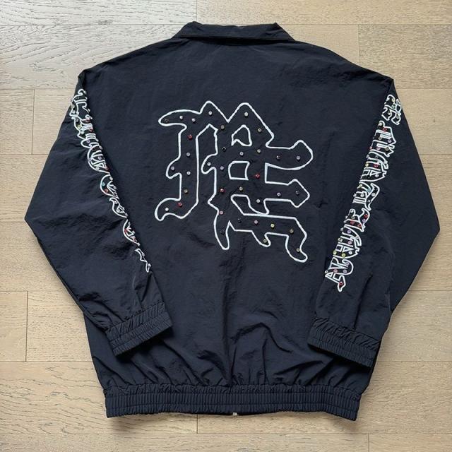 Mixed Emotion Rhinestone Embroidered Logo Colorful Nylon Jacket & Pants Set