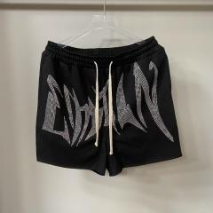 Mixed Emotion Rhinestone letter logo shorts black