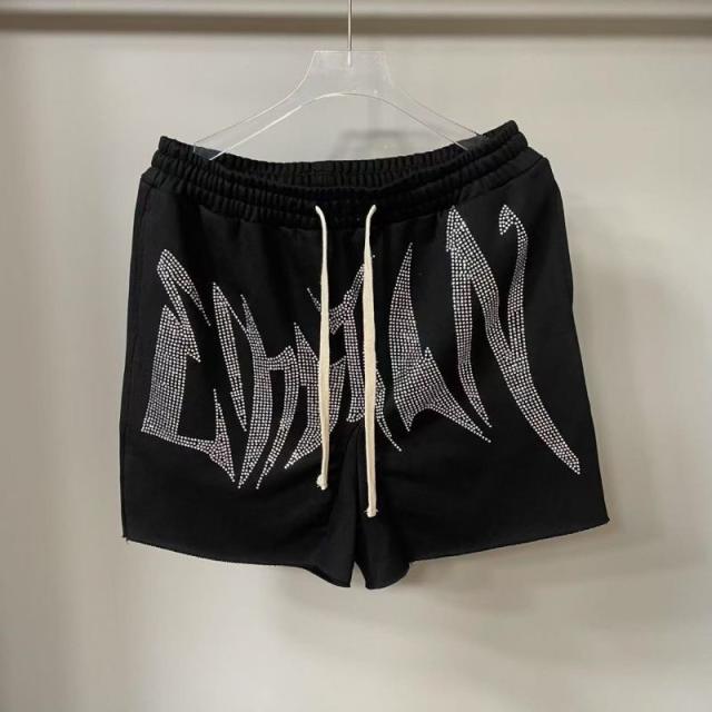 Mixed Emotion Rhinestone letter logo shorts black