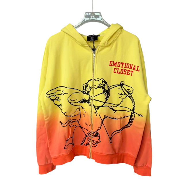 Yellow-Orange Gradient Angel Print Zipper Hoodie 28549908