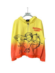 Yellow-Orange Gradient Angel Print Zipper Hoodie 28549908