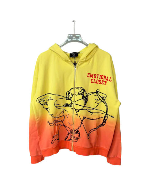 Yellow-Orange Gradient Angel Print Zipper Hoodie 28549908