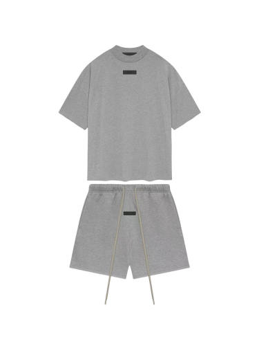 1:1 quality version Three-dimensional rubber label letter LOGO Dark Heather Oatmeal Tee & Shorts Set